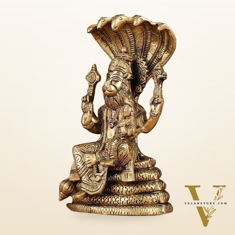 Handmade Brass Narasimha Lakshmi Statue - 8 inch