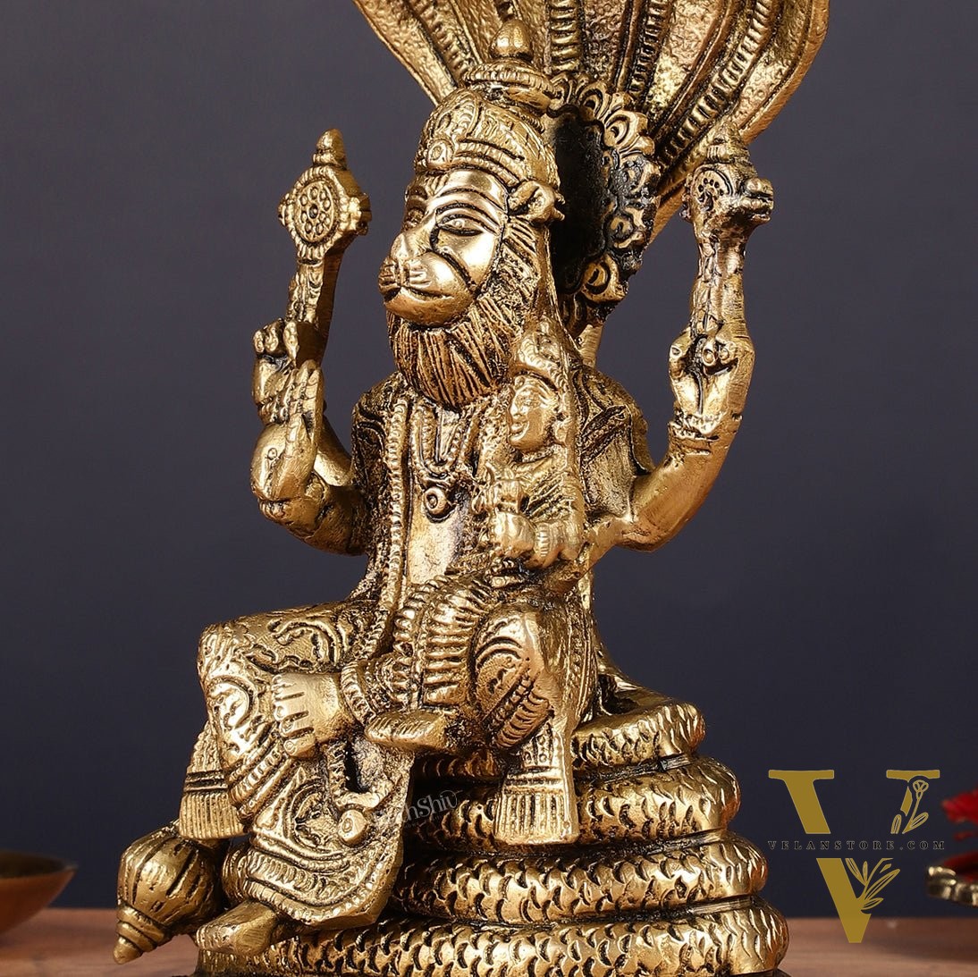 Handmade Brass Narasimha Lakshmi Statue - 8 inch
