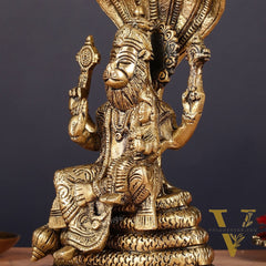 Handmade Brass Narasimha Lakshmi Statue - 8 inch
