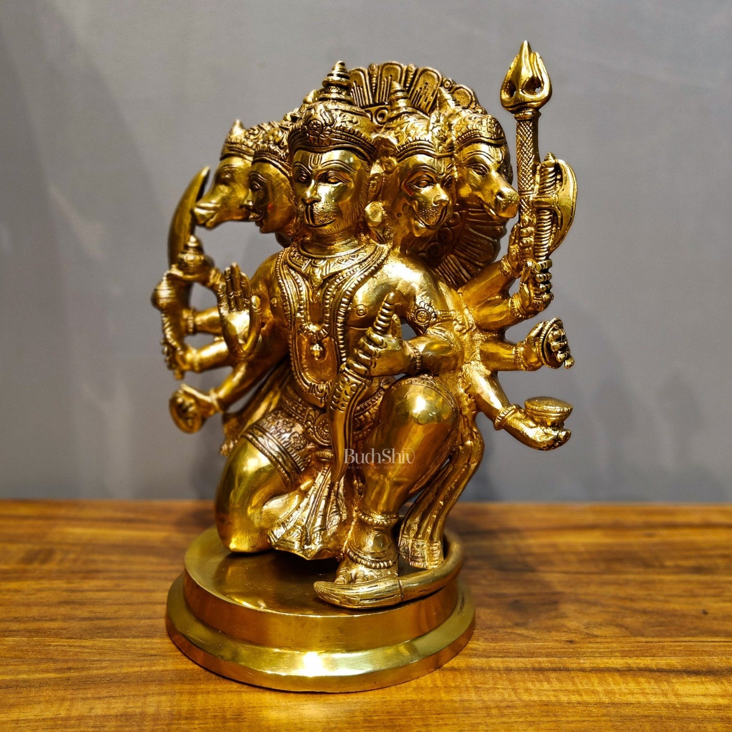 Handmade Brass Panchmukhi Hanuman Statue - Shine Finish 11inch