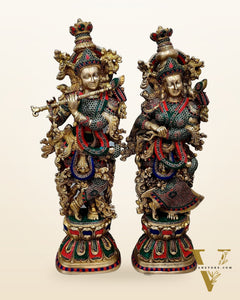 Handmade Brass Radha krishna meenakari Idol 30 inch