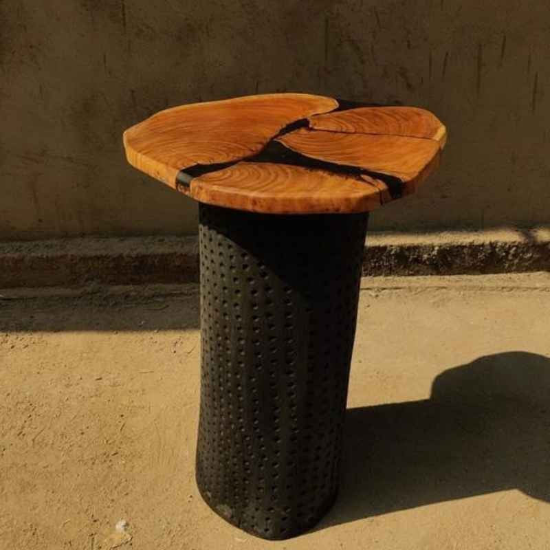 Handmade Epoxy River Live Edge Crosscut Slab Table | Statement Resin Coffee Table | Solid Wood Center Table | Custom Wood River Design | Tree Trunk Coffee Table