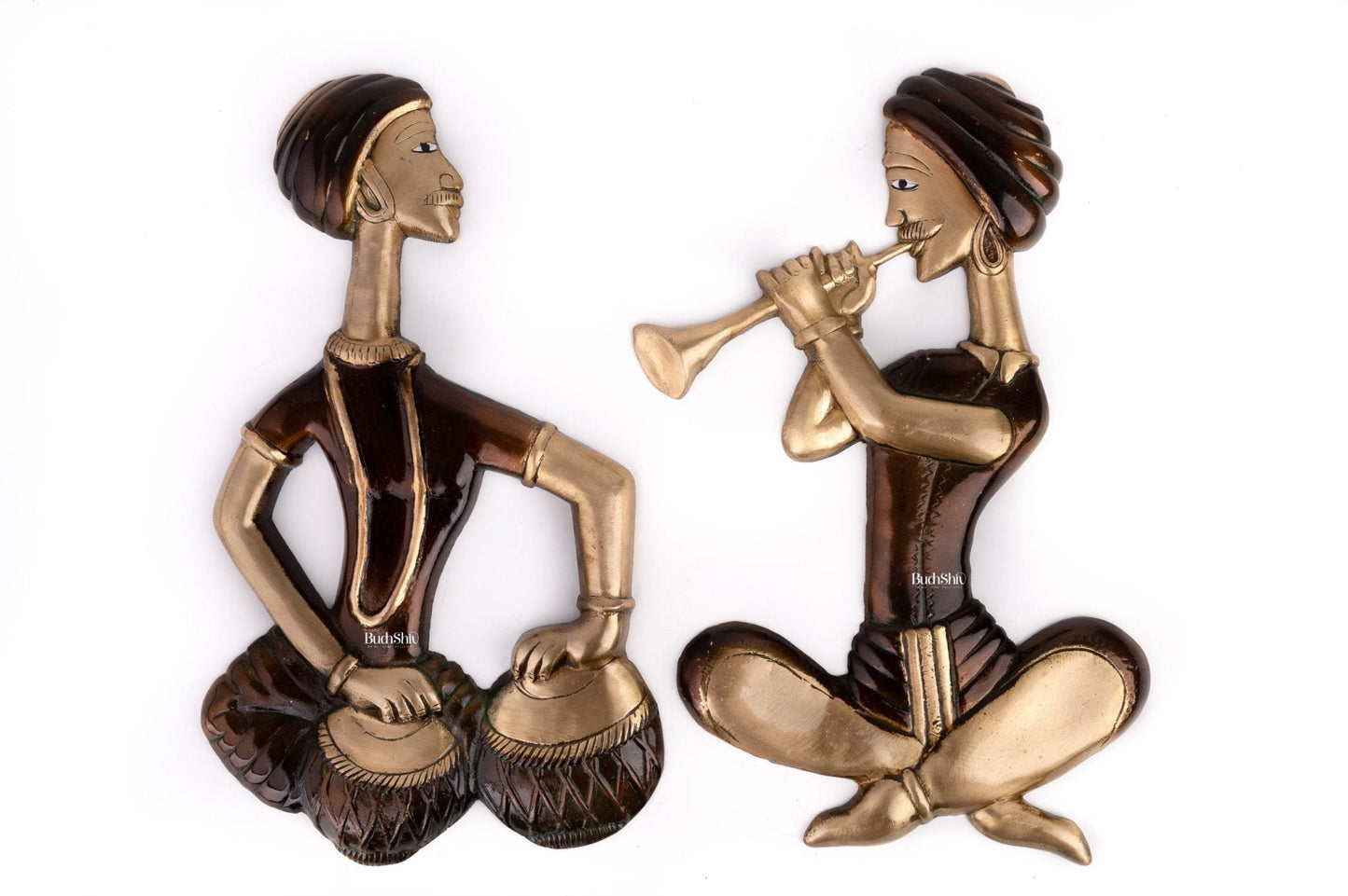 Hanging Musicians Set in Pure Brass - Set of 2 - Antique Finish Wall Decor