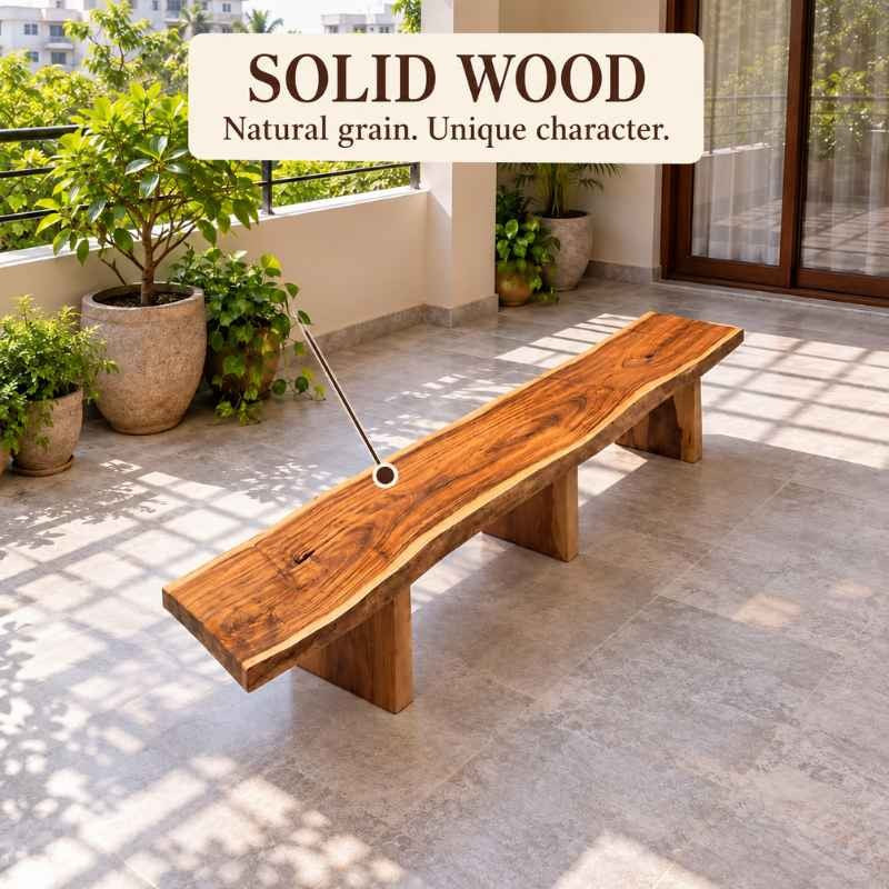 Handmade Live Edge Solid Wood Bench, Rustic 6 Ft Natural Wood Dining Bench with Wooden Legs, Natural Grain Long Entryway & Hallway Bench, Custom Size Wooden Bench