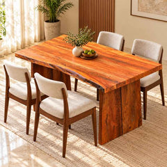 Handmade Live Edge Dining Table, Rustic Solid Wood Dining Table, Handcrafted 5 Ft x 3 Ft Natural Wood Table with Solid Wood Legs, Custom Size Dining Table
