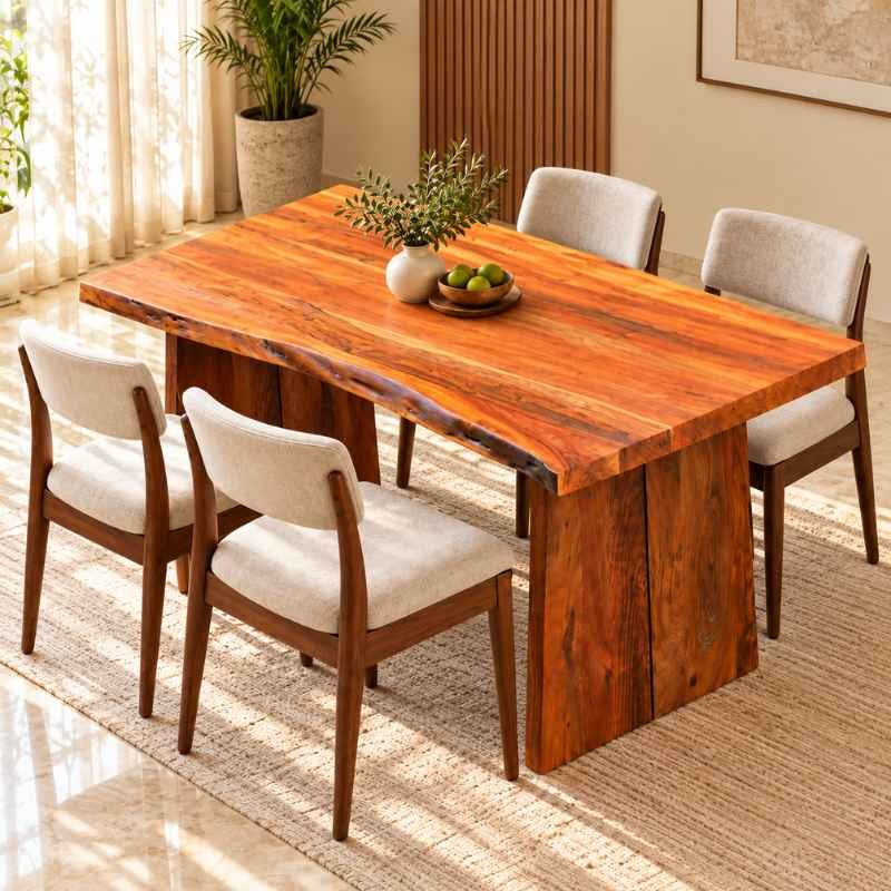 Handmade Live Edge Dining Table, Rustic Solid Wood Dining Table, Handcrafted 5 Ft x 3 Ft Natural Wood Table with Solid Wood Legs, Custom Size Dining Table
