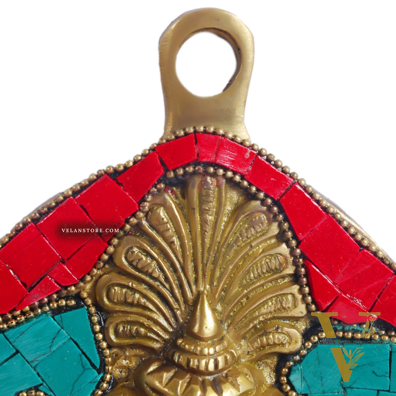 Handmade Pure Brass Ganesh Face Wall Hanging with Bells 10" Stonework