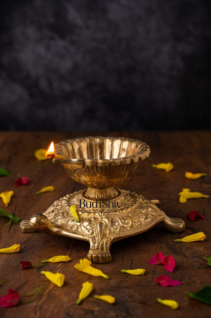 Pure Brass Vastu Tortoise Diya Lamp 6 inch