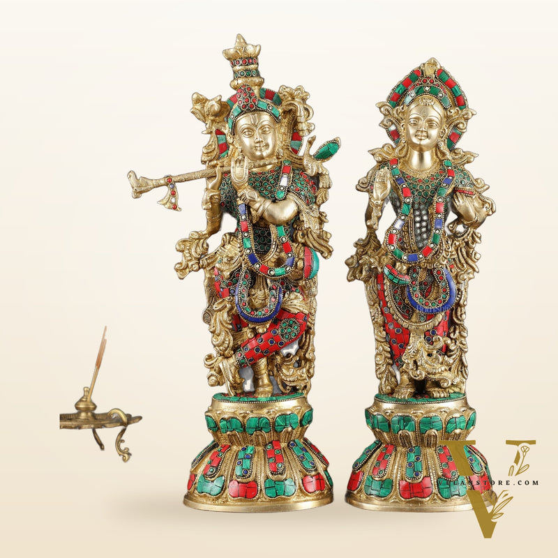 Handmade Radhakrishna Idol with Meenakari Stonework – 18" Height