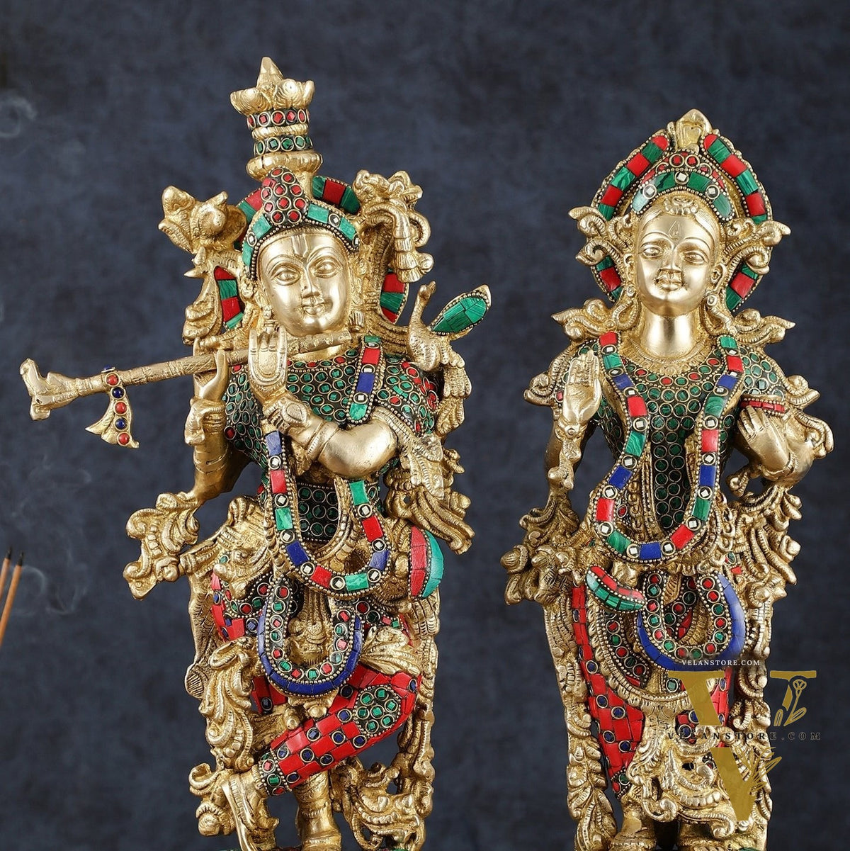 Handmade Radhakrishna Idol with Meenakari Stonework – 18" Height