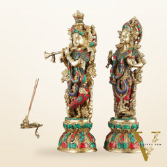 Handmade Radhakrishna Idol with Meenakari Stonework – 18" Height