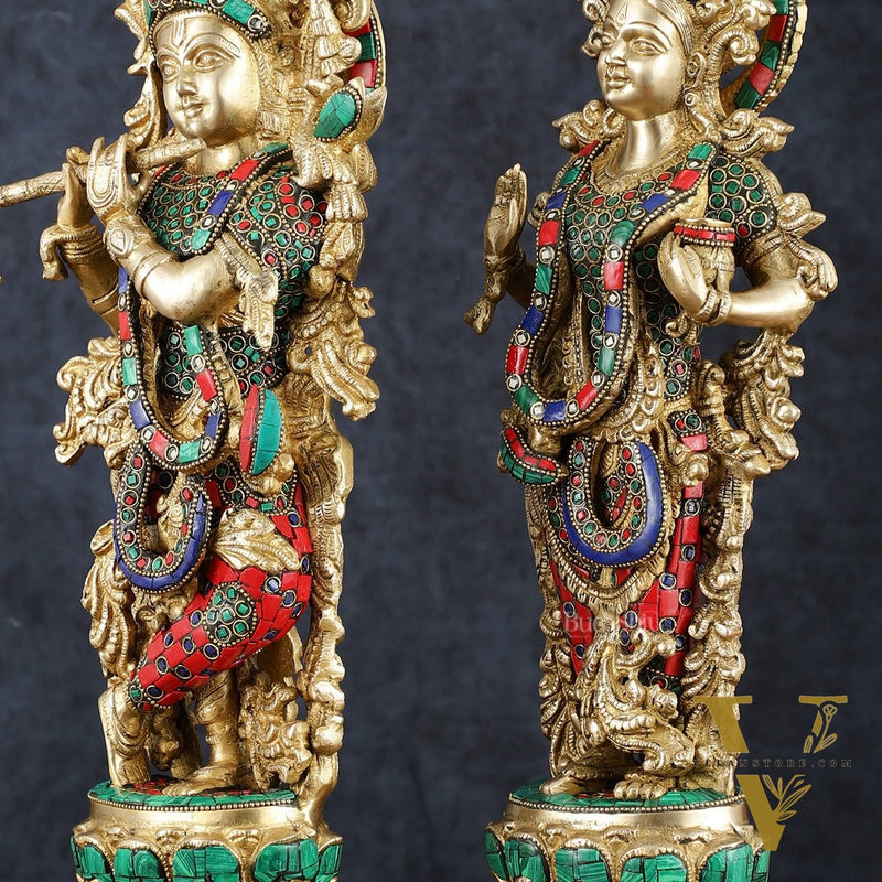 Handmade Radhakrishna Idol with Meenakari Stonework – 18" Height