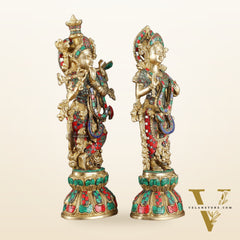 Handmade Radhakrishna Idol with Meenakari Stonework – 18" Height