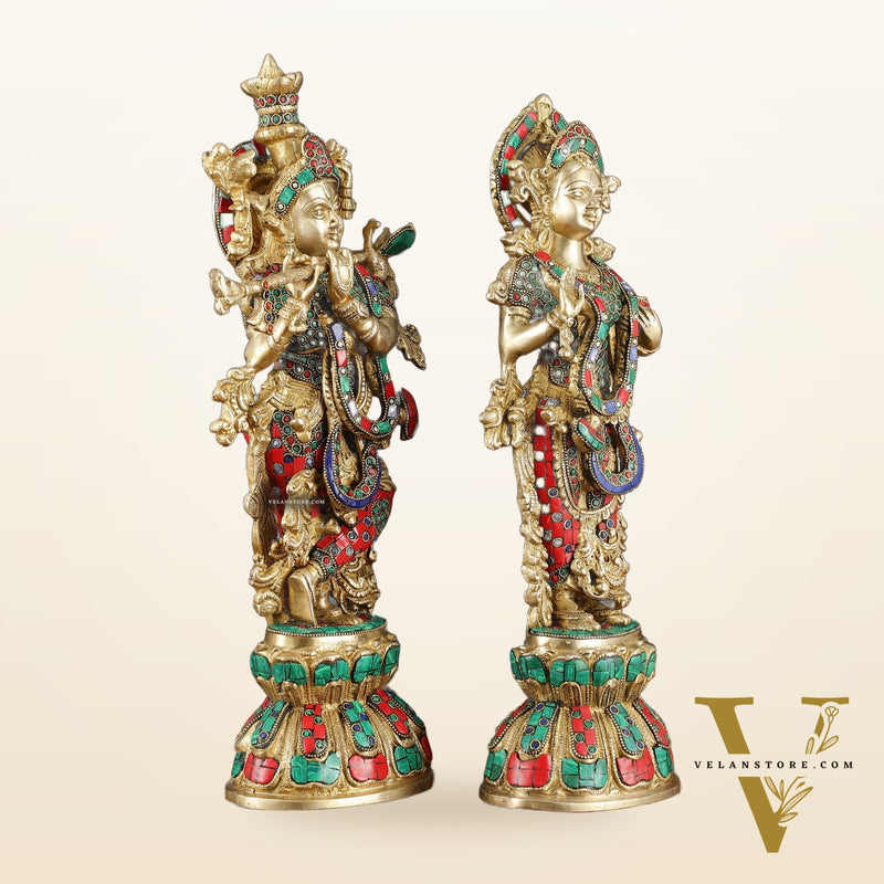 Handmade Radhakrishna Idol with Meenakari Stonework – 18" Height