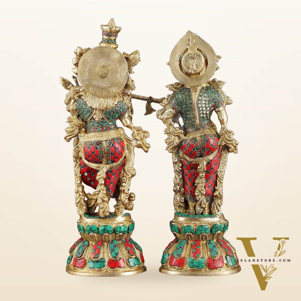 Handmade Radhakrishna Idol with Meenakari Stonework – 18" Height