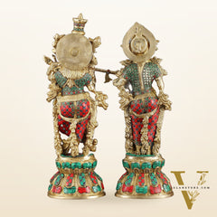 Handmade Radhakrishna Idol with Meenakari Stonework – 18" Height