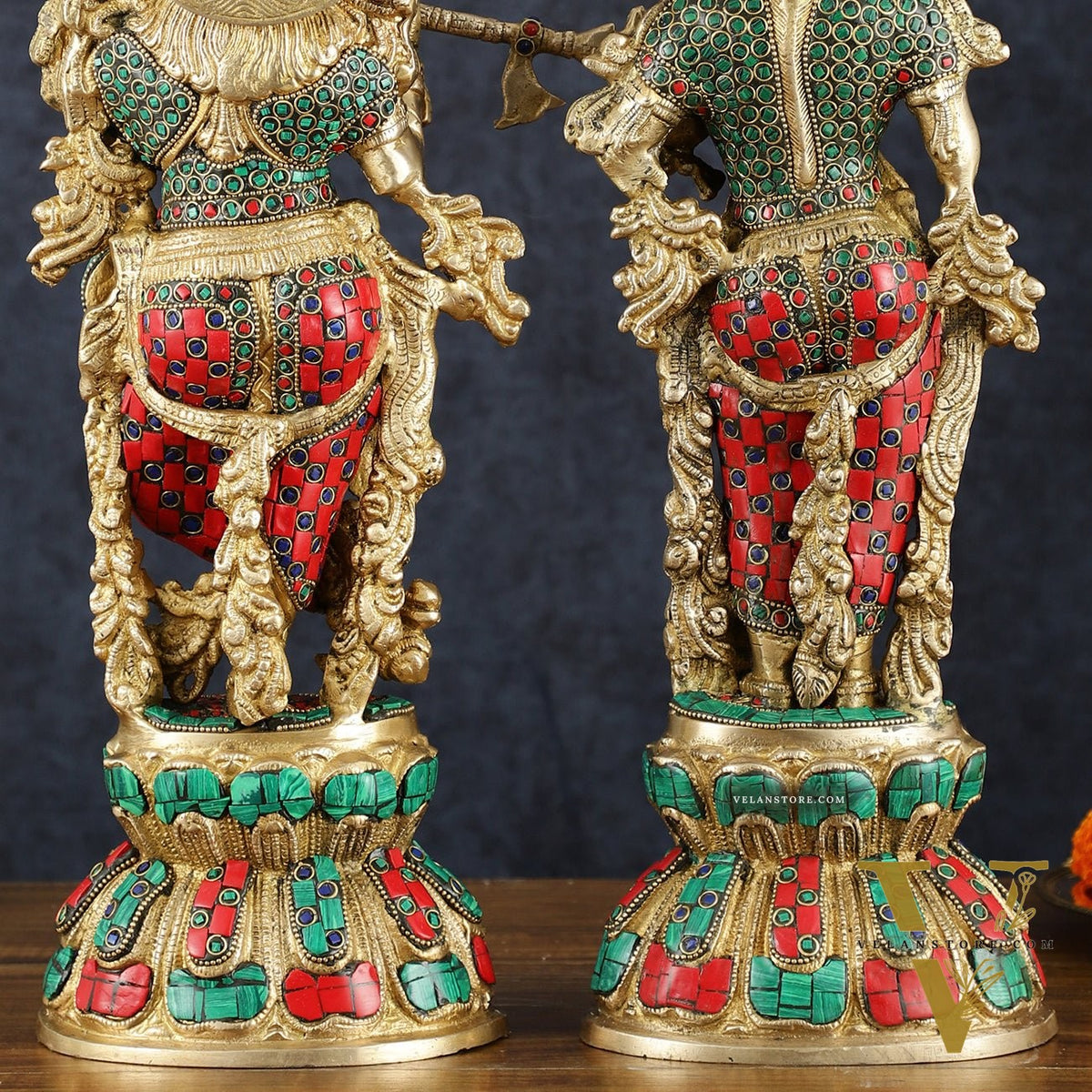 Handmade Radhakrishna Idol with Meenakari Stonework – 18" Height
