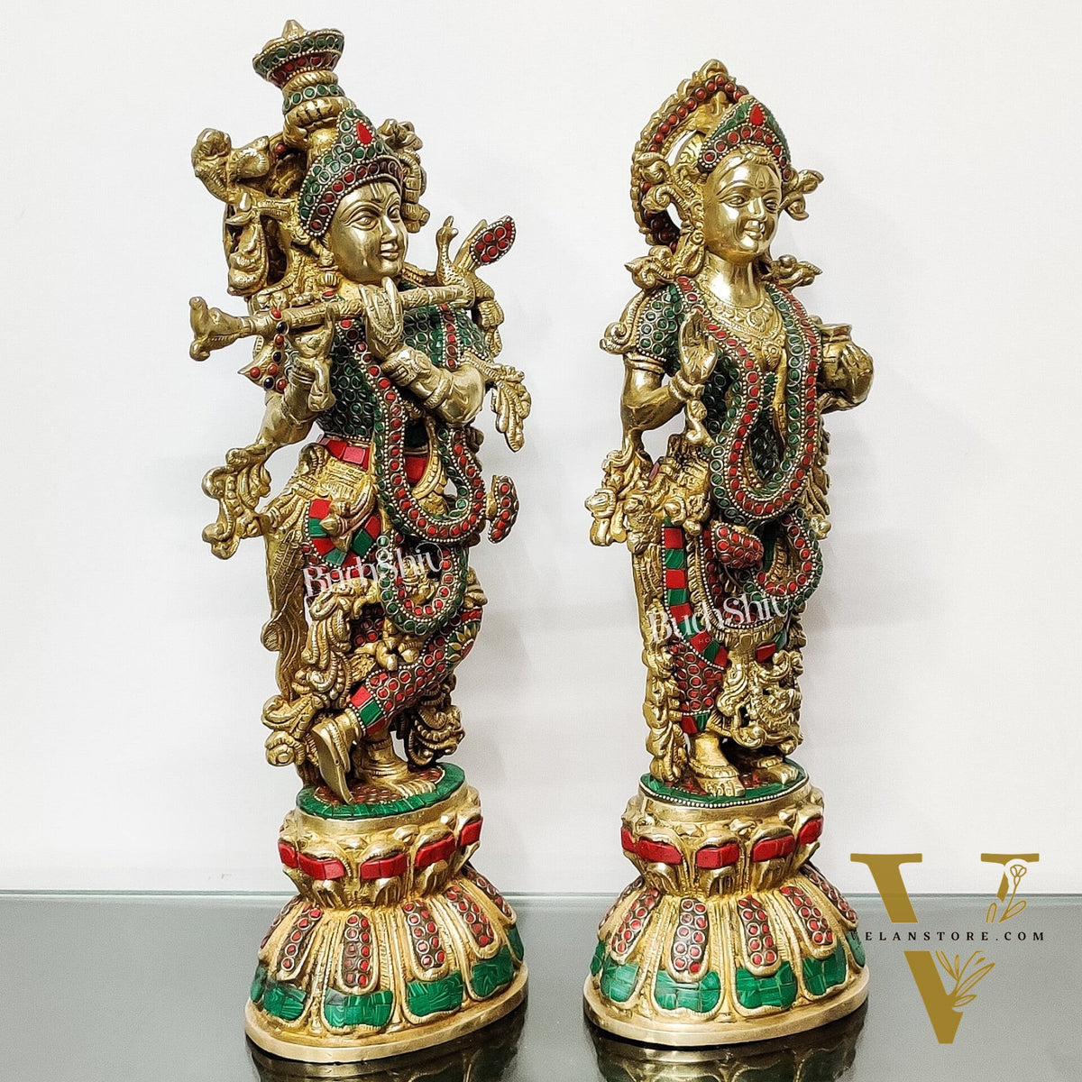 Handmade Radhakrishna Idol with Meenakari Stonework 18 inch