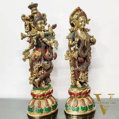 Handmade Radhakrishna Idol with Meenakari Stonework 18 inch