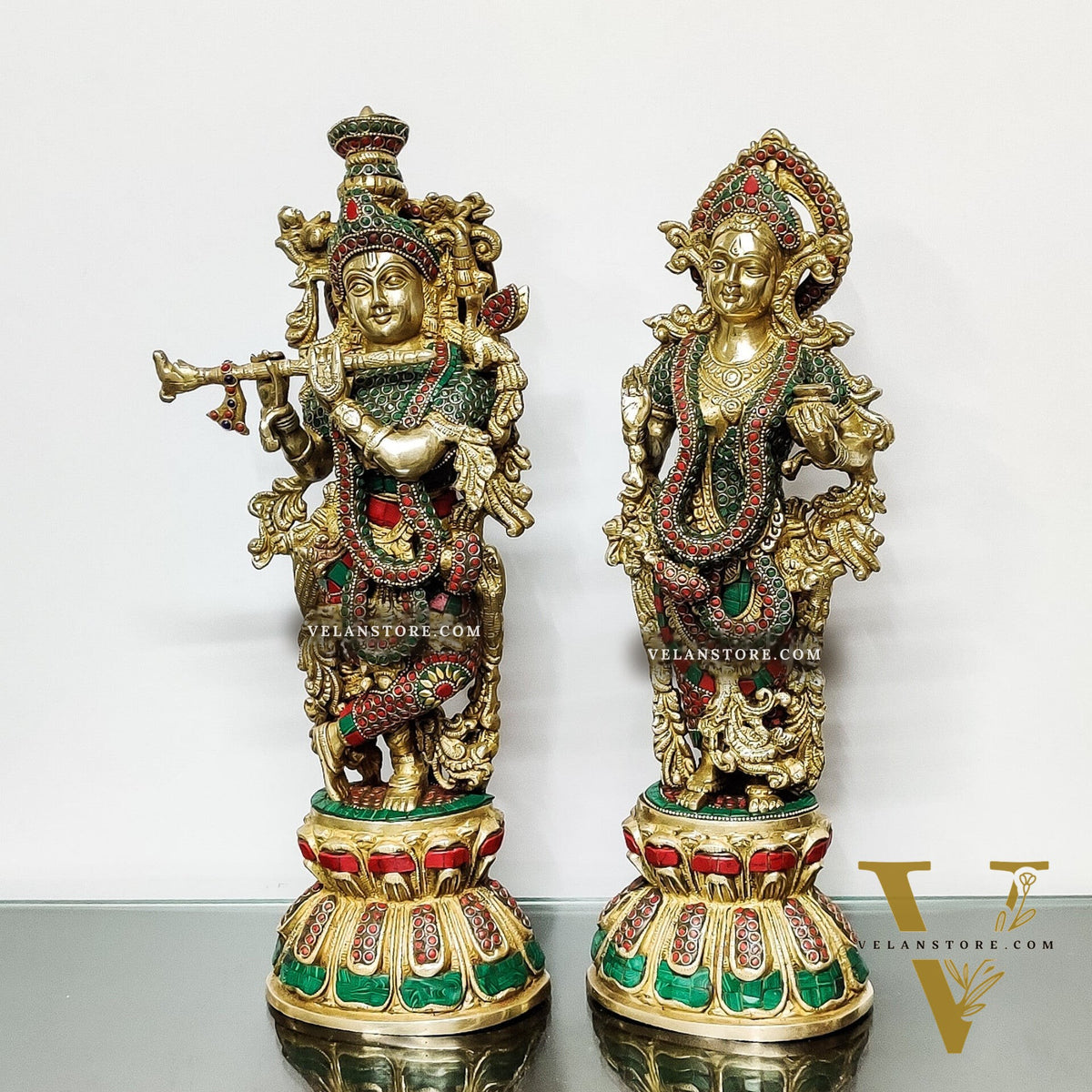 Handmade Radhakrishna Idol with Meenakari Stonework 18 inch