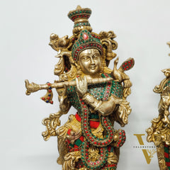 Handmade Radhakrishna Idol with Meenakari Stonework 18 inch