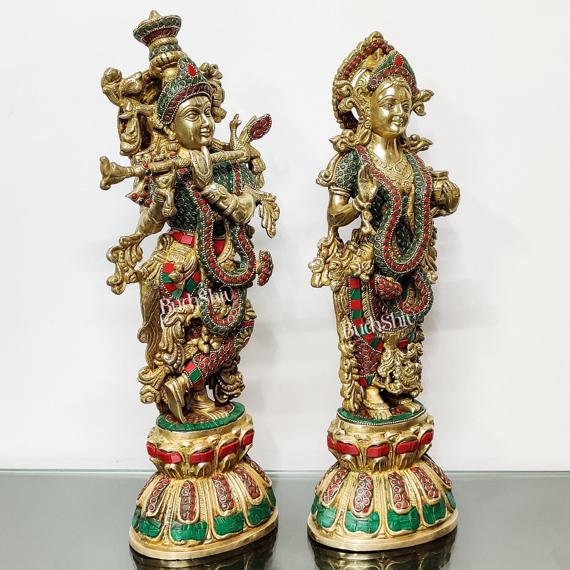 Handmade Radhakrishna Idol with Meenakari Stonework 18 inch