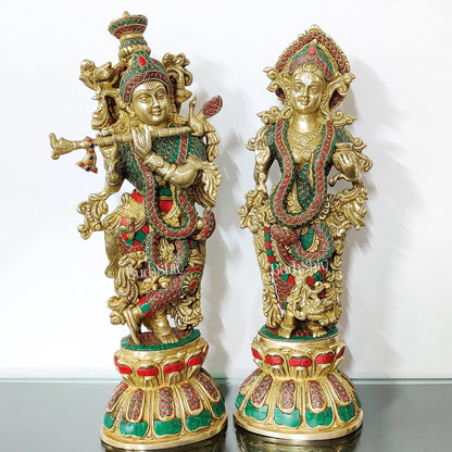 Handmade Radhakrishna Idol with Meenakari Stonework 18 inch