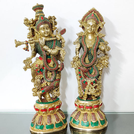 Handmade Radhakrishna Idol with Meenakari Stonework 18 inch