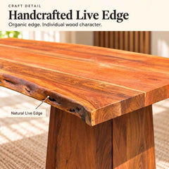 Handmade Live Edge Dining Table, Rustic Solid Wood Dining Table, Handcrafted 5 Ft x 3 Ft Natural Wood Table with Solid Wood Legs, Custom Size Dining Table