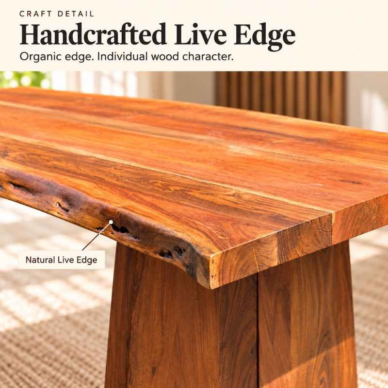 Handmade Live Edge Dining Table, Rustic Solid Wood Dining Table, Handcrafted 5 Ft x 3 Ft Natural Wood Table with Solid Wood Legs, Custom Size Dining Table