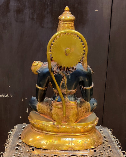 Handmade Superfine Brass Lord Hanuman Statue Black Stone Finish | 16"