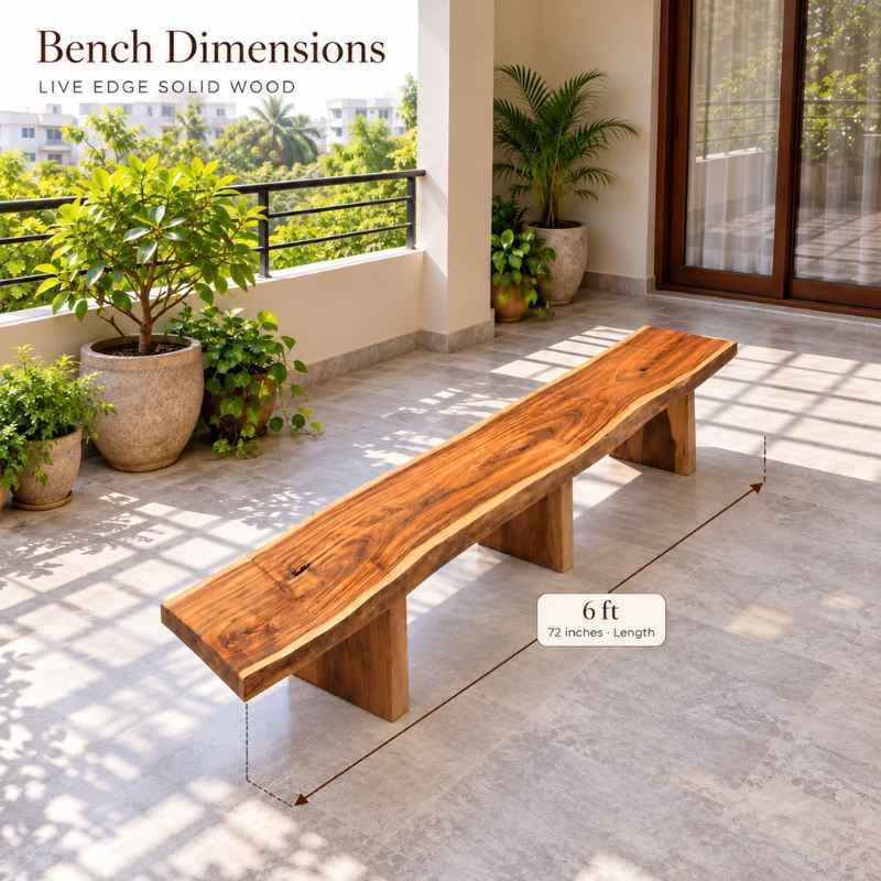 Handmade Live Edge Solid Wood Bench, Rustic 6 Ft Natural Wood Dining Bench with Wooden Legs, Natural Grain Long Entryway & Hallway Bench, Custom Size Wooden Bench