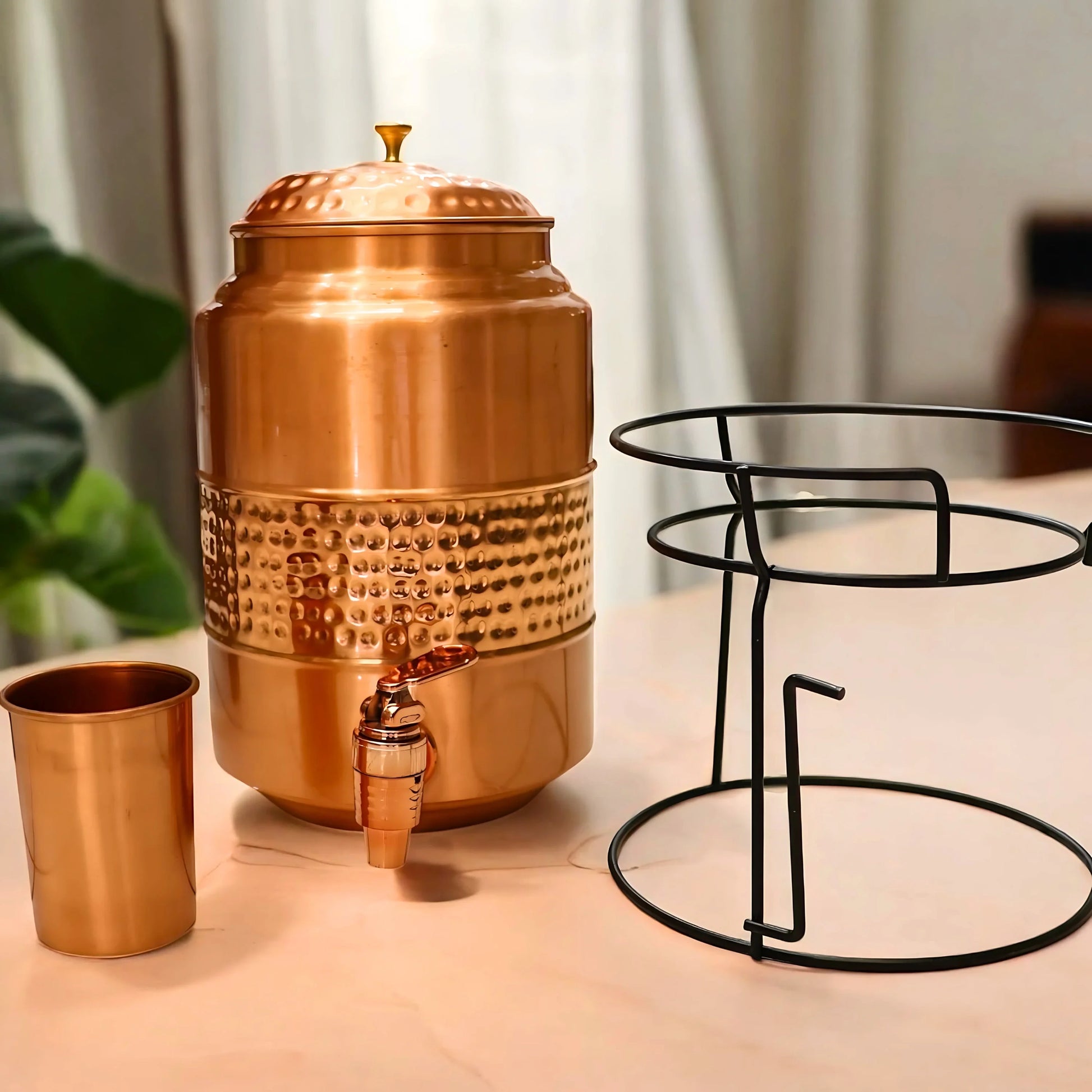 Pure Copper Water Dispenser set with Stand and Glass