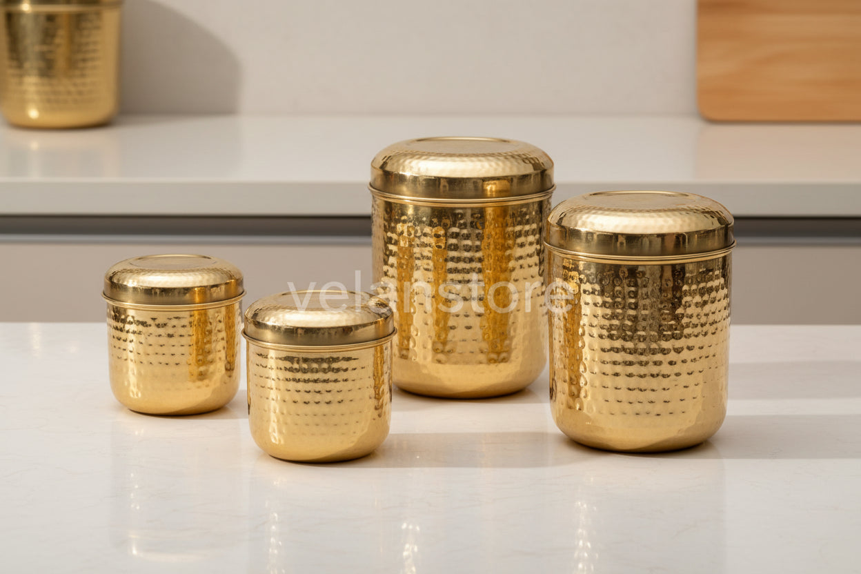 Brass Dabba set of 5 with hammered design