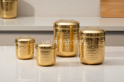 Brass Dabba set of 5 with hammered design