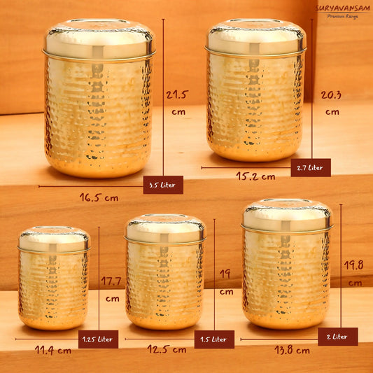 Brass Dabba set of 5 with hammered design