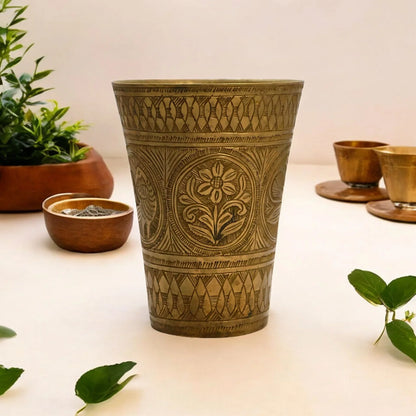 vintage brass lassi glass with unique carving design