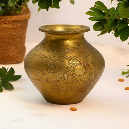 vintage brass old carving lota