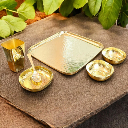 Pure Brass Square Dinner set of 6 Pcs