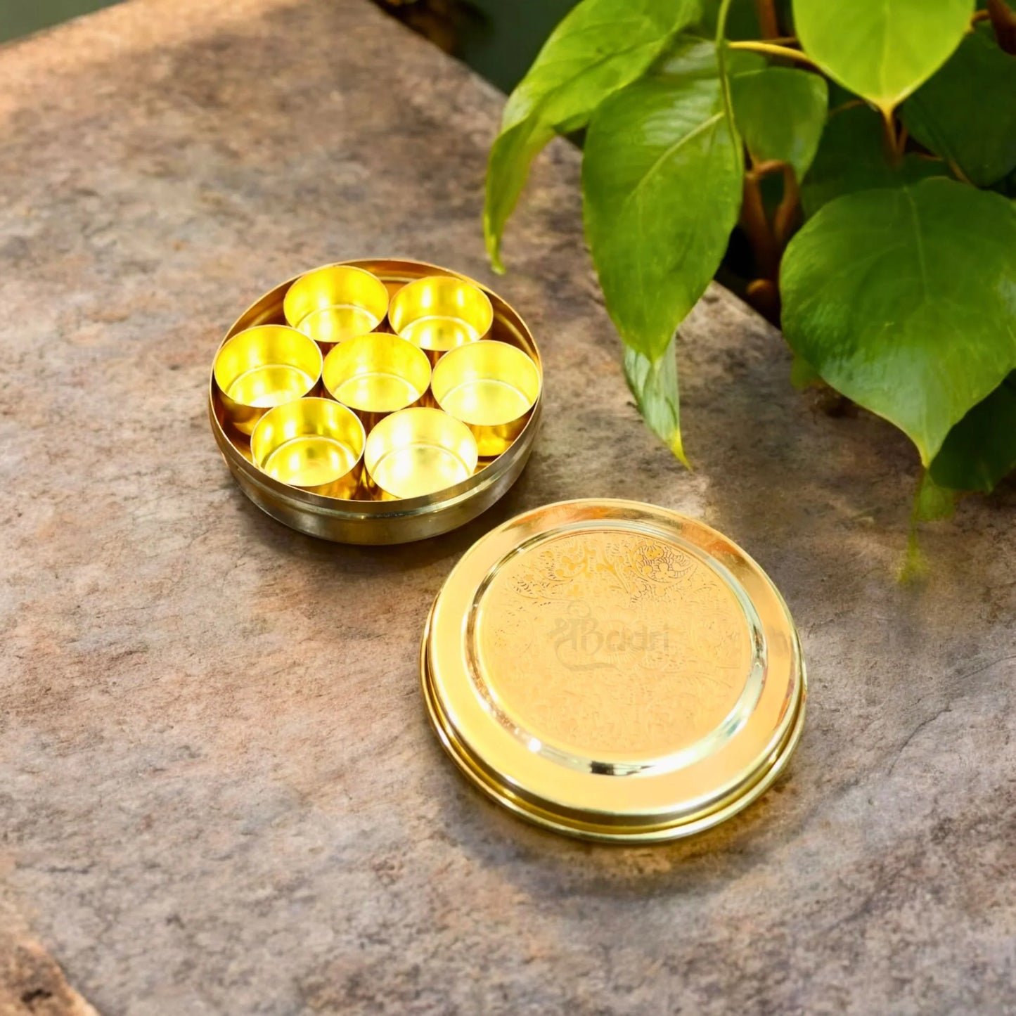 Handmade Pure Brass Chopra for Temple Use – 7 Compartment Kumkum Box