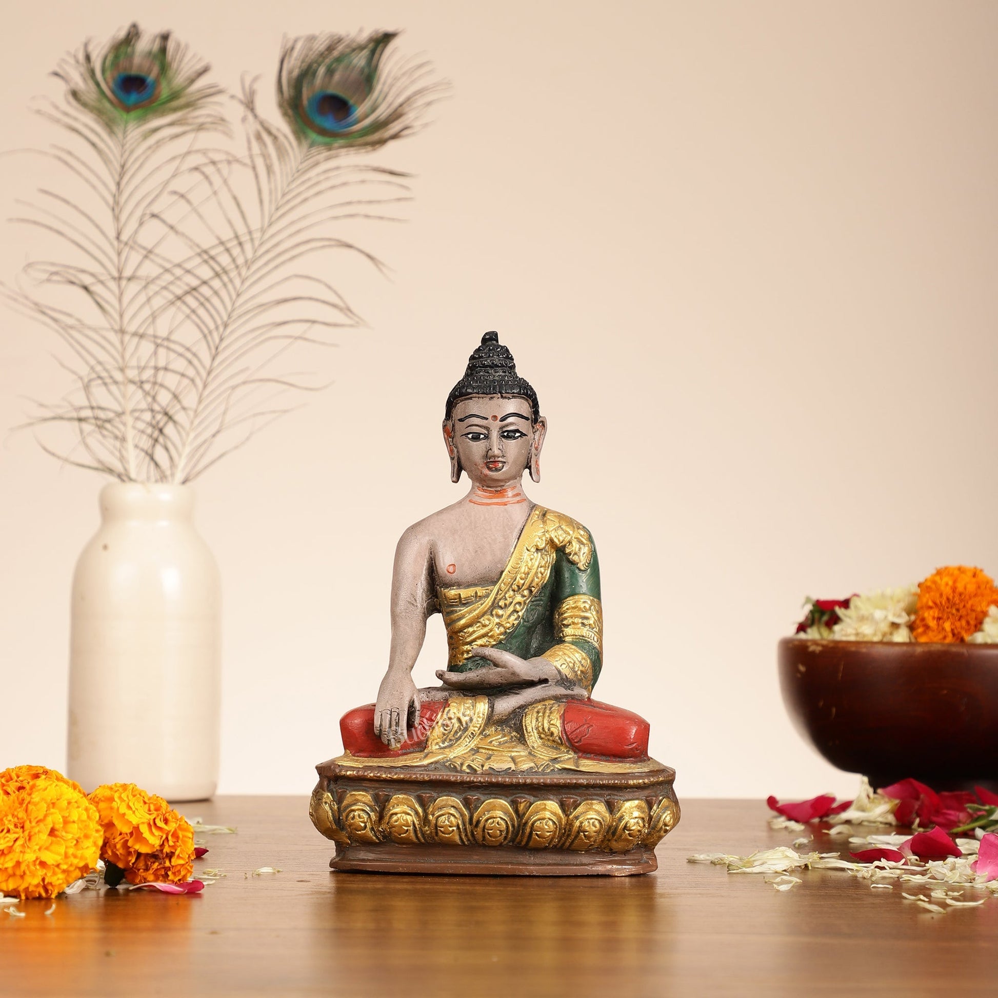 Handpainted Brass Superfine Buddha Statue - 8-inch