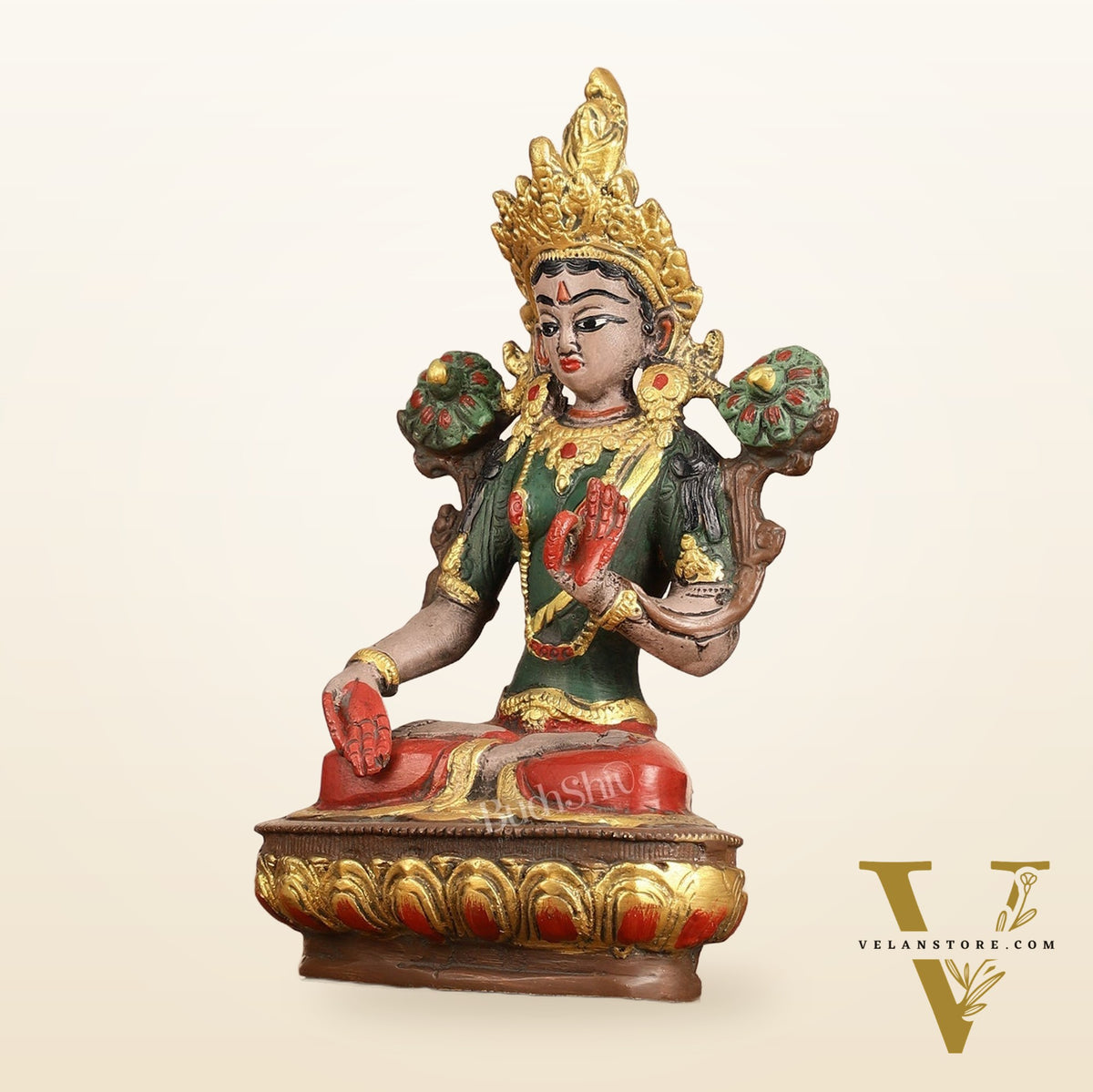 Handpainted Brass White Tara Idol | 8.5"