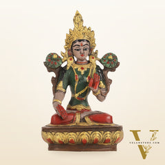 Handpainted Brass White Tara Idol | 8.5"