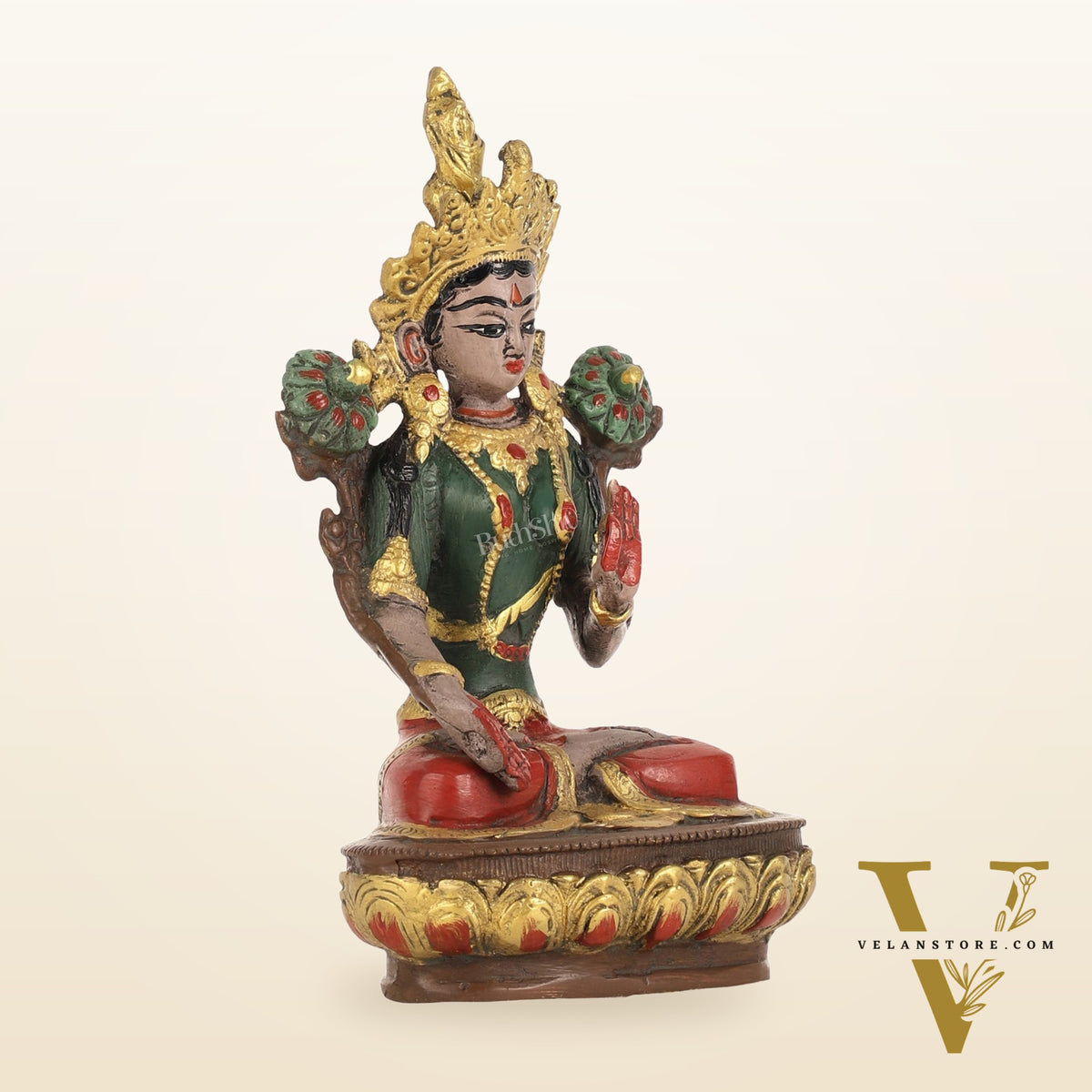 Handpainted Brass White Tara Idol | 8.5"