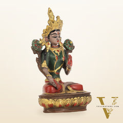 Handpainted Brass White Tara Idol | 8.5"