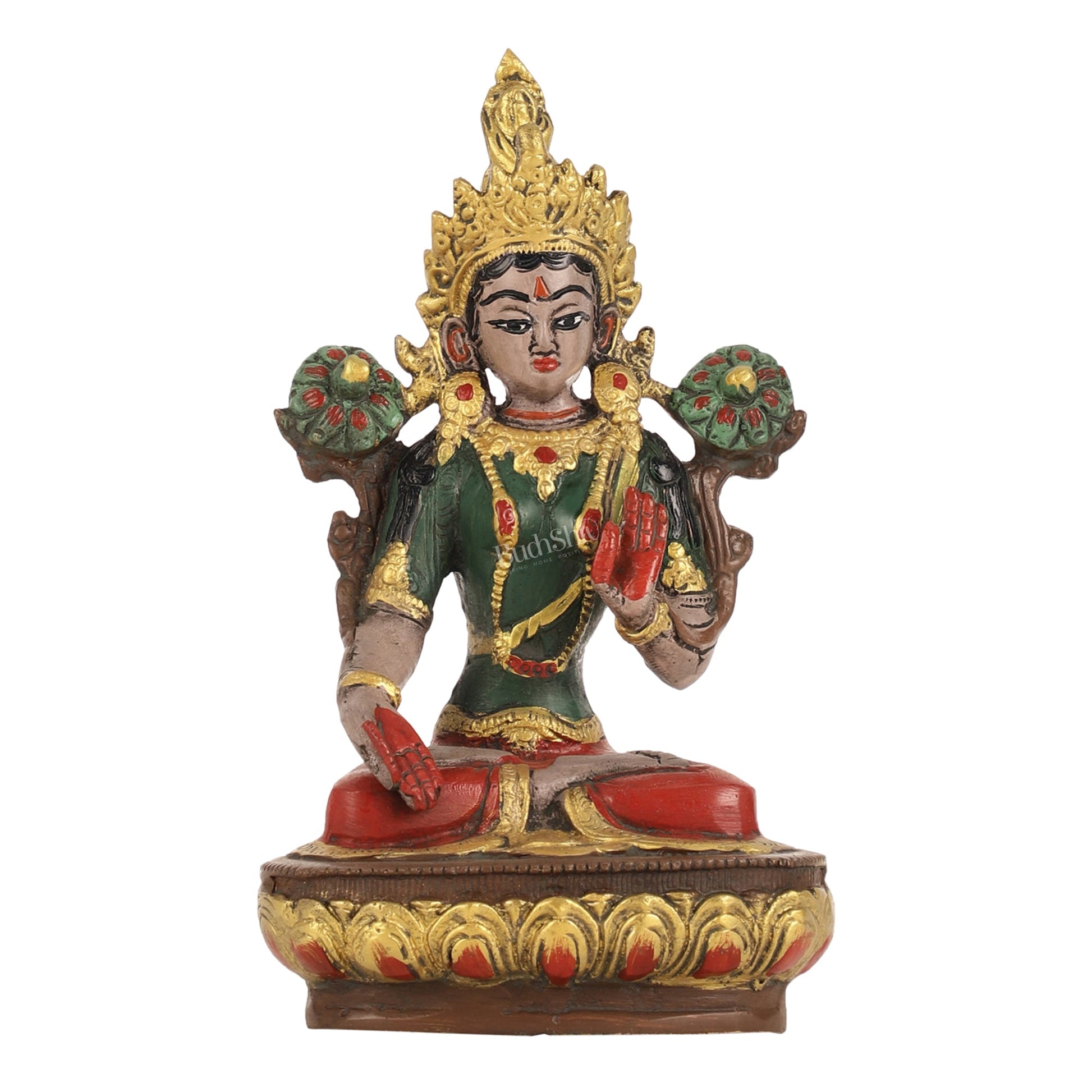 Handpainted Brass White Tara Idol | 8.5"
