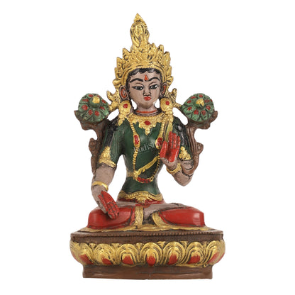 Handpainted Brass White Tara Idol | 8.5"