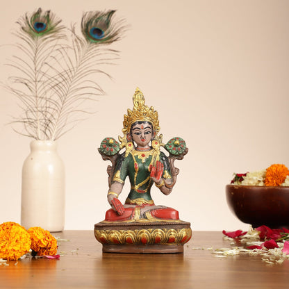Handpainted Brass White Tara Idol | 8.5"