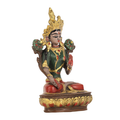 Handpainted Brass White Tara Idol | 8.5"