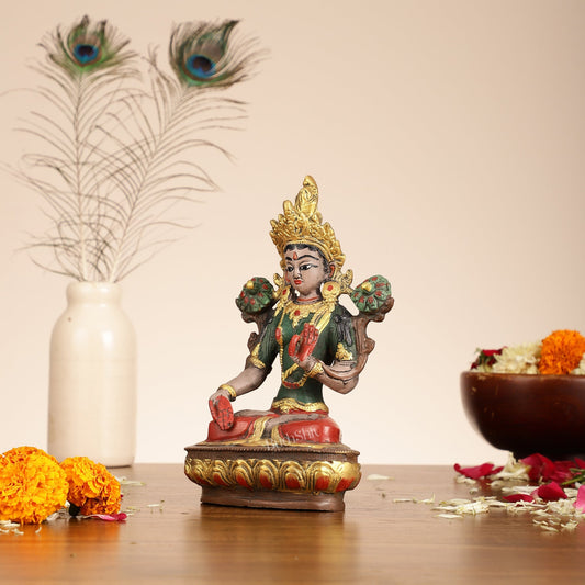 Handpainted Brass White Tara Idol | 8.5"